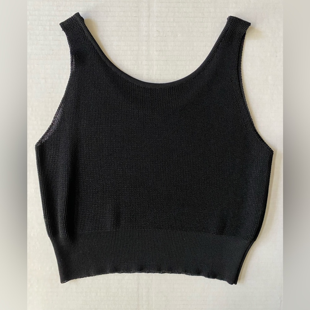 VTG Donna Karan New York Black Knit Cropped Vest Top Size M - Picture 3 of 9
